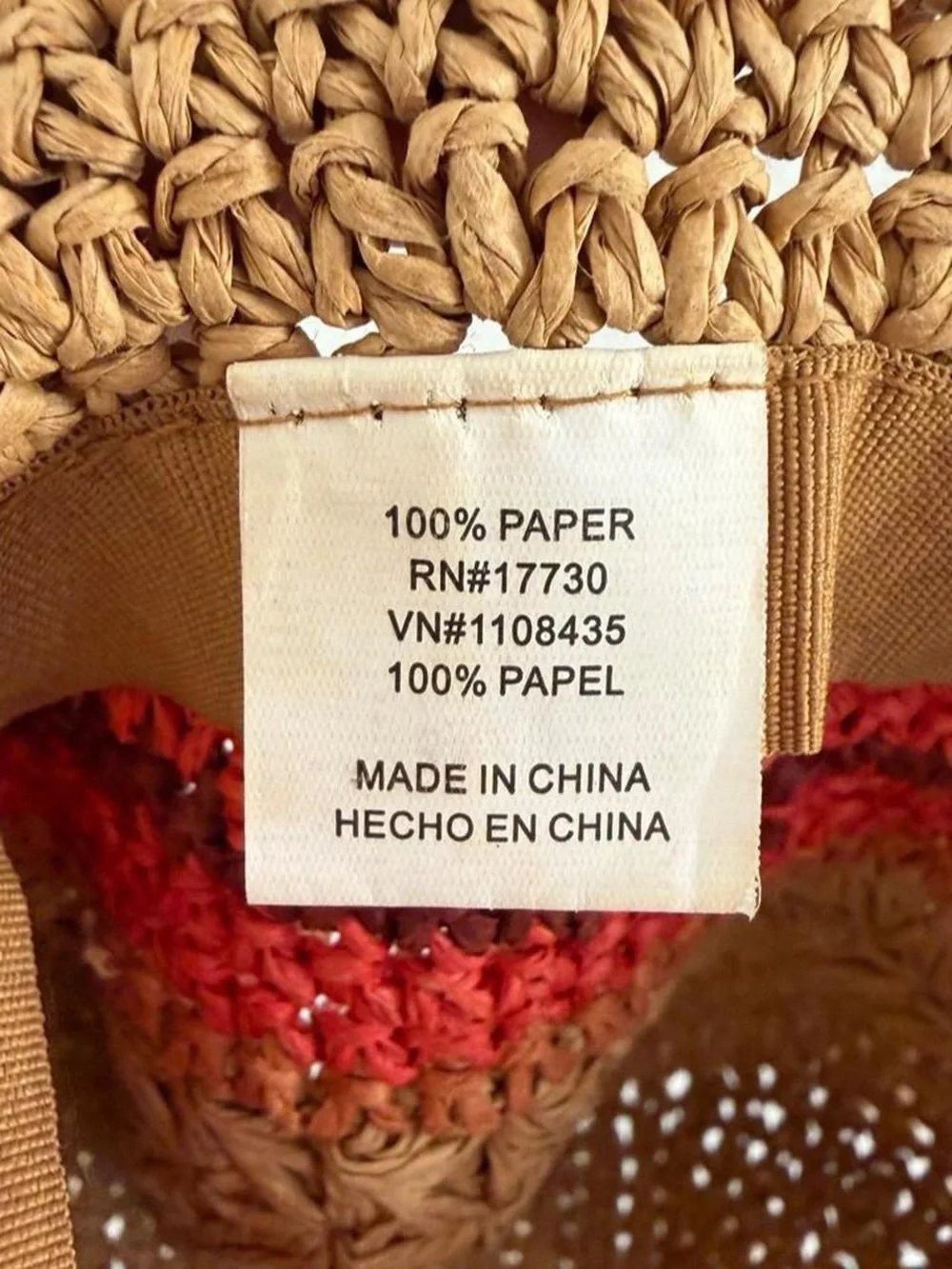 Vintage Brown paper bucket hat with red stripes